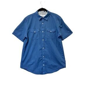 Calvin Klein Medium Blue Short Sleeve Button Down 100% Cotton Coastal Shirt